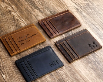 Slanke portemonnee, Vaderdagcadeau, minimalistische leren kaarthouder, gepersonaliseerde kaarthouder, leren portemonnee, gepersonaliseerde kaarthouder, cadeau voor hem