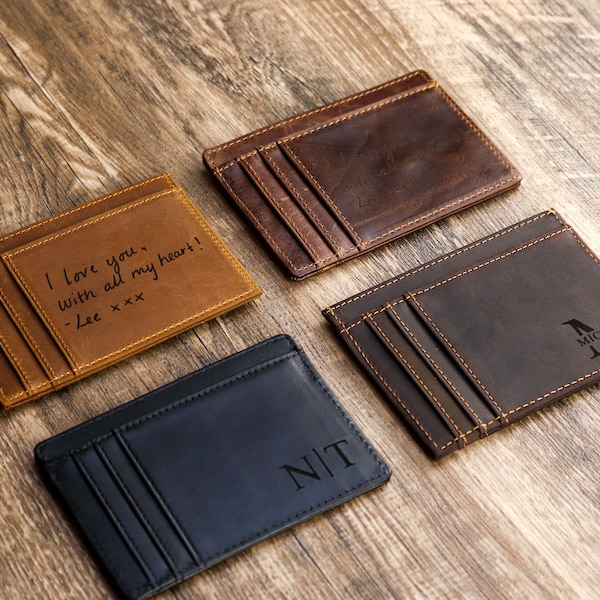 Slim Wallet, Fathers Day Gift, Minimalist Leather Card holder, Personalized Card Holder, Leather Wallet, Custom Card Holder, Gift for Him