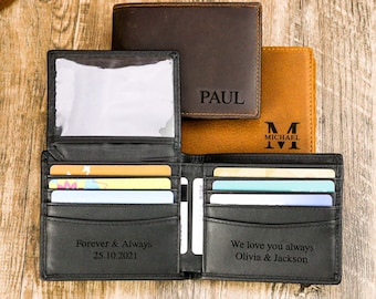 Personalized Mens Wallet,Genuine Soft Dark Brown Leather Wallet, Personalized Birthday Gift for Boyfriend, Husband, Anniversary Gift for Him