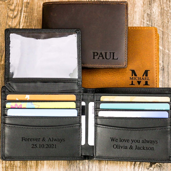 Personalized Mens Wallet,Genuine Soft Dark Brown Leather Wallet, Personalized Birthday Gift for Boyfriend, Husband, Anniversary Gift for Him