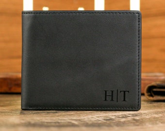 Black Personalized Fathers Day Gift, Engraved Full Grain Leather Custom Wallet, Anniversary Gift for Him, Mens Wallet, Gift for Dad.