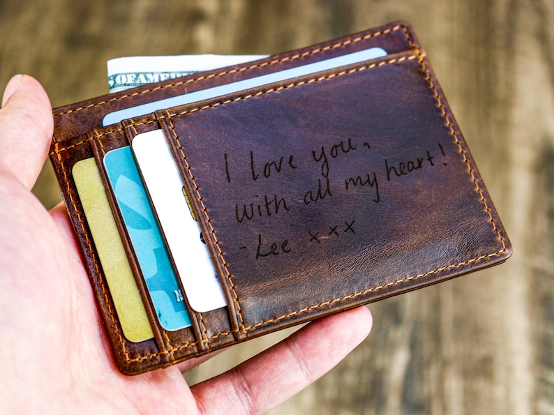 Portafoglio sottile, regalo per la festa del papà, porta carte in pelle minimalista, porta carte personalizzato, portafoglio in pelle, porta carte personalizzato, regalo per lui Kaffee