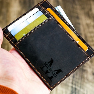 Portafoglio sottile, regalo per la festa del papà, porta carte in pelle minimalista, porta carte personalizzato, portafoglio in pelle, porta carte personalizzato, regalo per lui Dunkelbraun