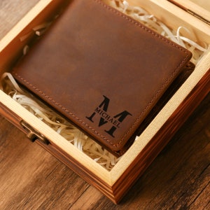 Regalo personalizado para el día del padre, regalo de aniversario para él, billetera para hombre, regalo para papá, tallado de fotos. Caja de madera personalizada.
