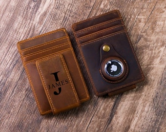 Mens Leather Money Clip Personalized, Slim wallet with money clip, Leather Money Clip Gifts for Men Gift for Husband, Thin Wallet for men
