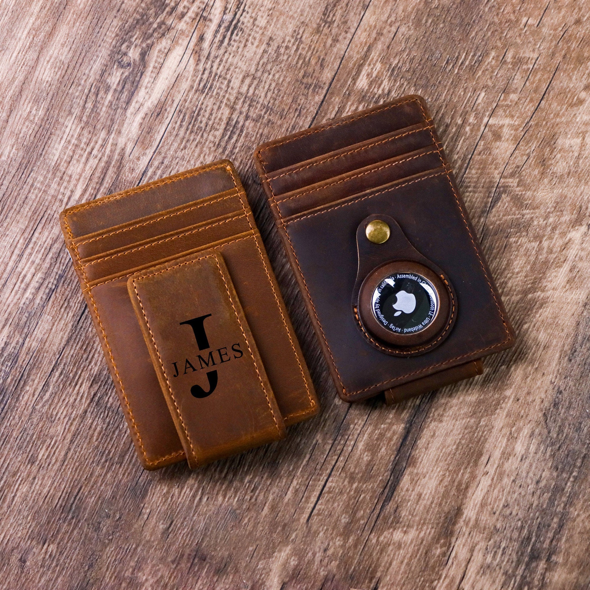 Mens Leather Money Clip Personalized Slim Wallet With Money Etsy
