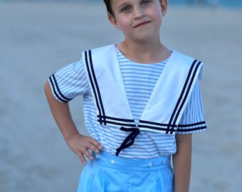 Traje de marinero / Ropa de niño marino / Romper marinero / Escenario retro / Ropa de yate / Conjunto de niños náuticos / Conjunto de dos piezas / Ropa rica