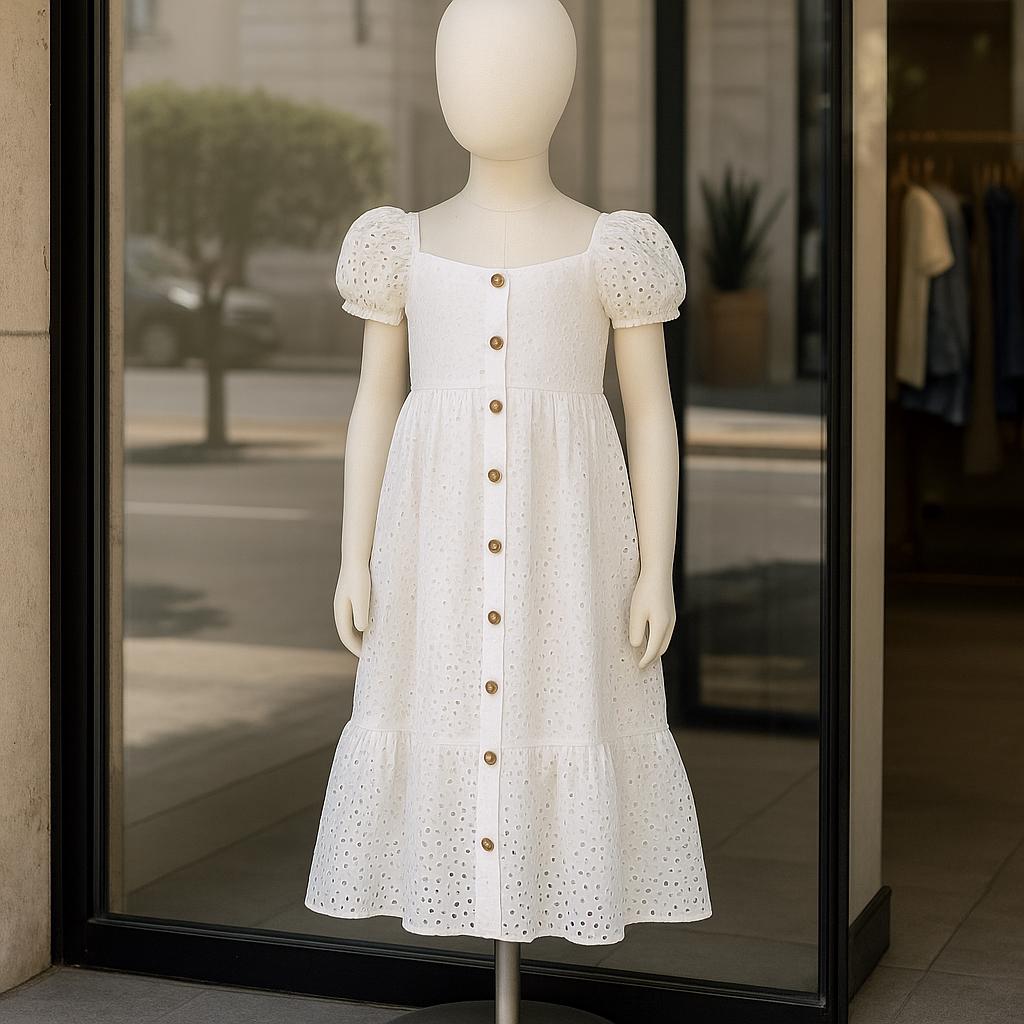 knee length dresses for ladies White Eyelet Midi Dress main image 1