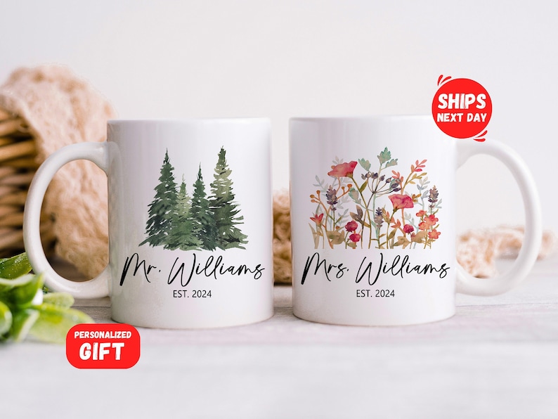 Mr and Mrs Mugs Matching Mugs for Couple Engagement Gift Custom Wedding Gift for Couple Personalized Coffee Cup Anniversary Gifts