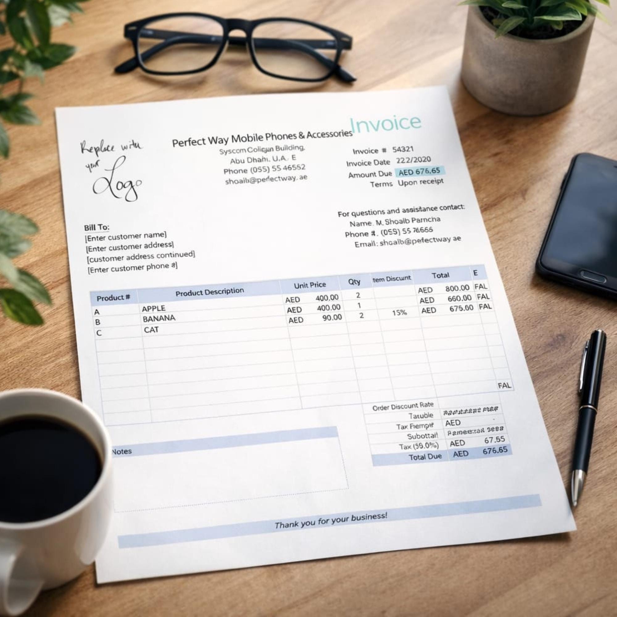 Editable Invoice Template | Excel Word & Google Docs Invoice for Small ...