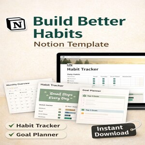 Habit Tracker Notion Template, Daily Routine & Productivity Dashboard, Goal Tracker, Self Improvement Planner, Instant Download