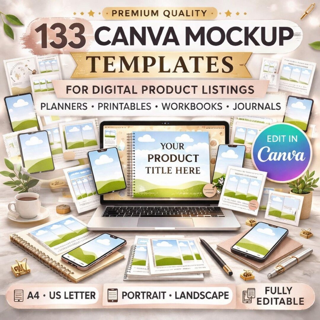 133 Canva Mockup Templates | Editable Etsy Listing Images for ...