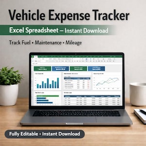 Vehicle Expense Tracker Excel Spreadsheet, Car Mileage & Fuel Log Template, Auto Maintenance Budget Planner, Instant Download