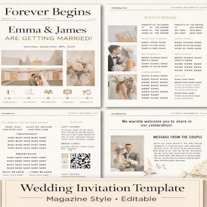 Wedding Newspaper Template Magazine Style Wedding Invitation Program Itinerary Seating Chart Photo Album Custom Bridal Gift Wedding Gift PDF