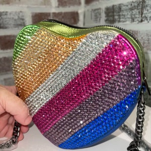Bedazzled Rhinestoned Blinged rainbow - jewel tone | heart shape cross body purse | handbag | crossbody Iced Out