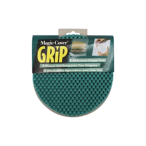 May include: A package of four green Magic Cover Grip all-purpose gripper pads. The pads are designed to prevent items from slipping and sliding. The package includes the text "Magic Cover Grip", "4 All-Purpose Gripper Pads", "4 Plaques Anti-Derapantes Tous Usagessa", and "4 Almohadillas Agarradoras para Todo Uso".