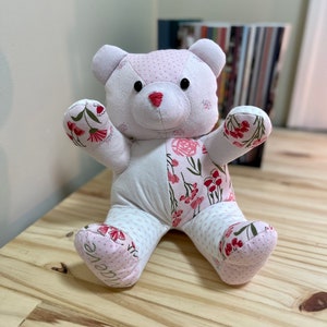 Handmade Keepsake Teddy Bear - Memory Bear with Loved Ones Old Clothes - Little Seams Co. - Bear Made from Baby Clothes - Shirt Bear
