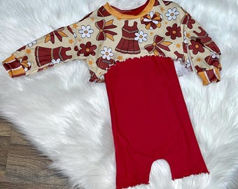 KC Football Outfit for Kids - Romper & Crop Top Set - Red Kingdom Matching Set for Girls - Handmade - Custom - Sizes Newborn to 9/10