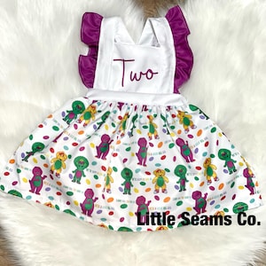 barney birthday dress Handmade Second Purple Dinosaur - 90's Birthday Theme Dress - Custom Party Dress barney costume miabellacouture Structured Strapless A-Line Mini color:Watermelon
