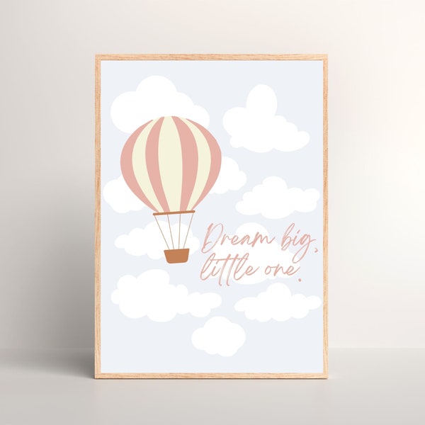 Pink Blush Muted Hot Air Balloon Clouds Dream Printable Download Digital Art Nursery