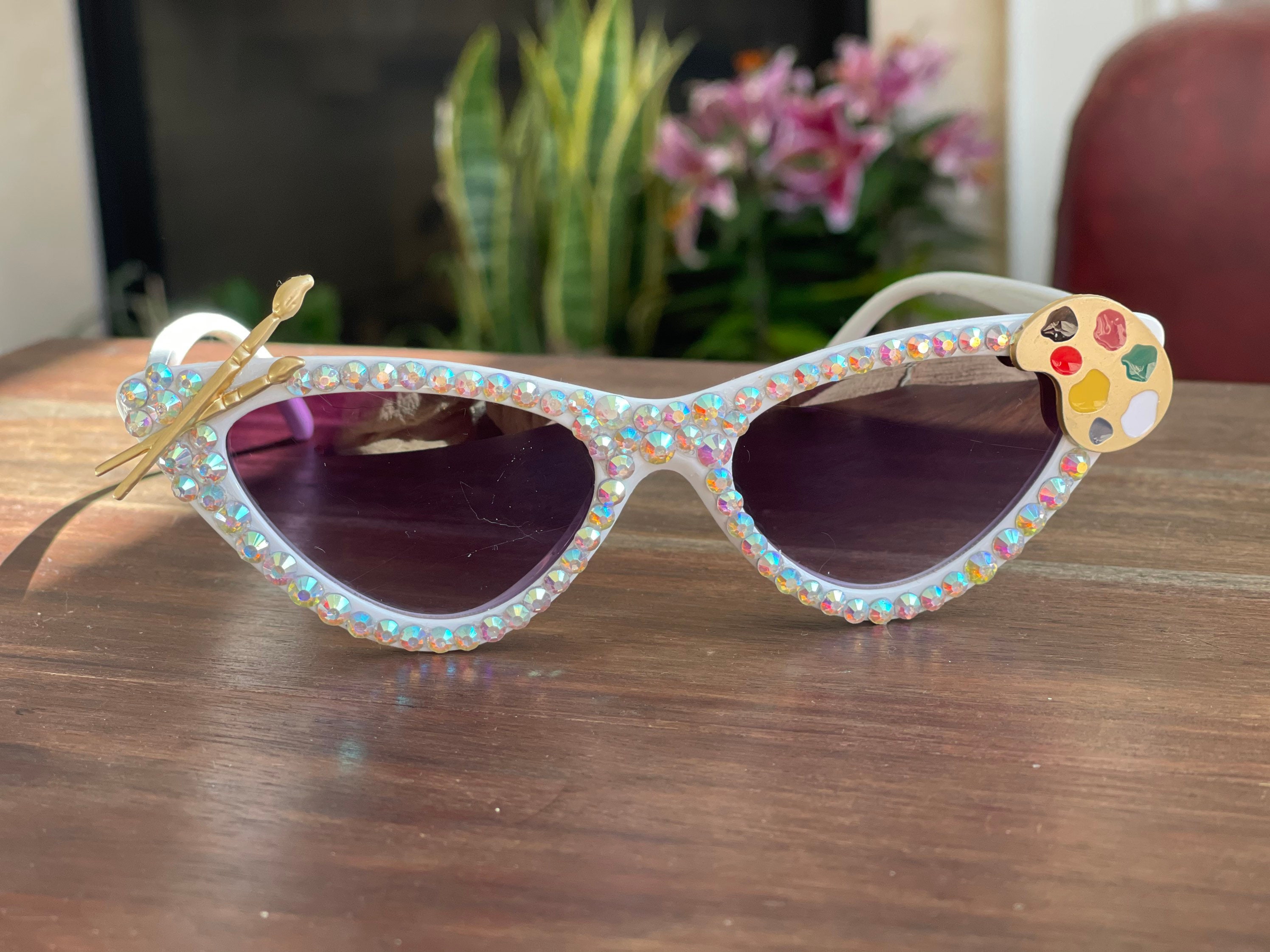 Cat Eye Sunglasses Made With Swarovski Elements AB Crystal Rhinestone Glam Amazon.com: COTIA Cat Eye Rhinestone Sunglasses for Women  main image 2