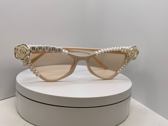 Cat Eye Cream Pearl Bride Sunglasses - Etsy display picture 2