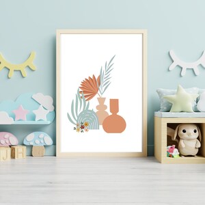 Digital Dry Floral Art Set in Brown and Turquoise on White Background, Printable Wall Decor, Abstract digital art, floral art, wall art