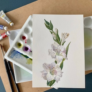 Original Watercolour Painting/ White Flower/Botanical Illustration/ Watercolour Floral Wall Art/ A5