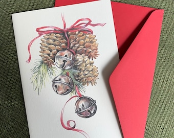 Christmas Greeting Card 5"x7" Size/Christmas Pine Cones/Limited Edition Print/ Original Watercolour Illustrations/ Blank Inside