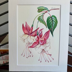 Original Watercolour Painting A5/ Fuchsia Flower/Purple Flower/Original Artwork/Botanical Art/Matted 8x10 image 3