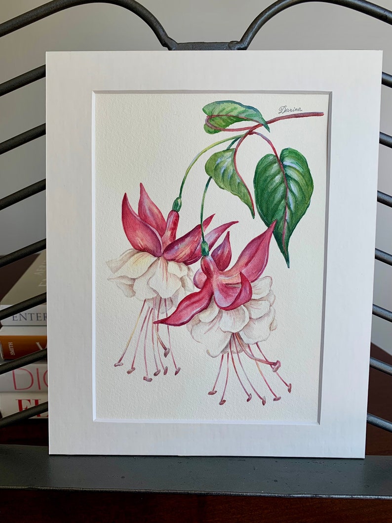 Original Watercolour Painting A5/ Fuchsia Flower/Purple Flower/Original Artwork/Botanical Art/Matted 8x10 image 3