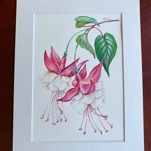 Original Watercolour Painting A5/ Fuchsia Flower/Purple Flower/Original Artwork/Botanical Art/Matted 8x10 image 6