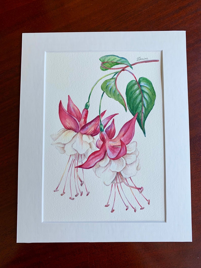 Original Watercolour Painting A5/ Fuchsia Flower/Purple Flower/Original Artwork/Botanical Art/Matted 8x10 image 6