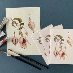 Floral Greeting Cards/ White Fuchsia Flower/ 4"x6"/ Watercolour Painting/ Botanical Illustration/A6/Blank Inside