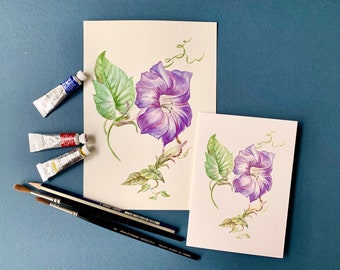 Floral Greeting Cards/ Purple Bindweed Flower/ 4"x6"/ Watercolour Painting/ Botanical Illustration/A6/ Blank Inside