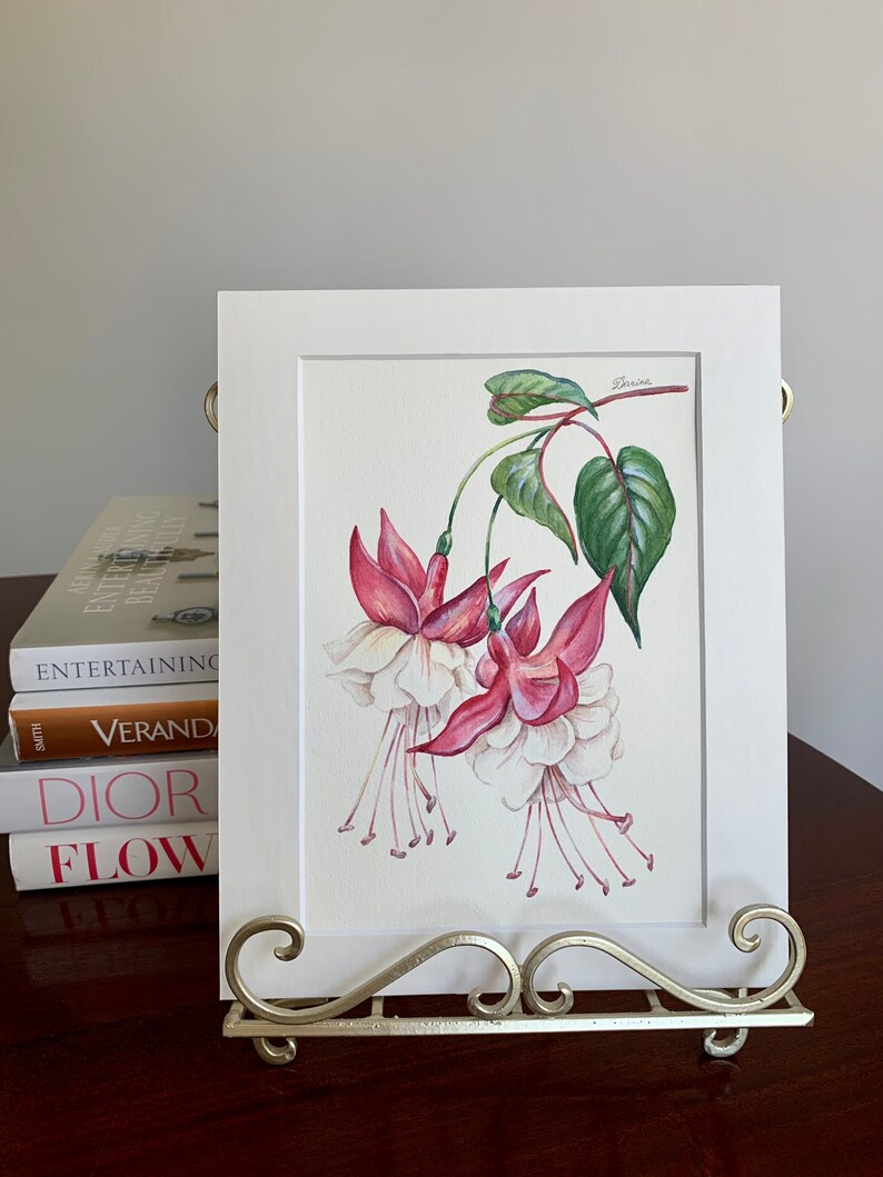 Original Watercolour Painting A5/ Fuchsia Flower/Purple Flower/Original Artwork/Botanical Art/Matted 8x10 image 2