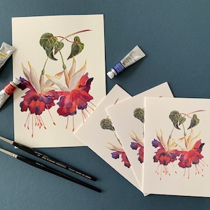 Blumen Grußkarten/ Lila Fuchsia Blume/ 4 "x6"/ Aquarell Kunst/Botanische Illustration/ A6/Leer Innen
