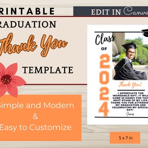 DRUCKBARE Graduierung Dankeskarten-Vorlage, High School, College, Vorlage, bearbeiten in Canva,