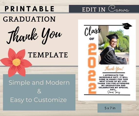 PRINTABLE Graduation Thank You Card Template High School - Etsy