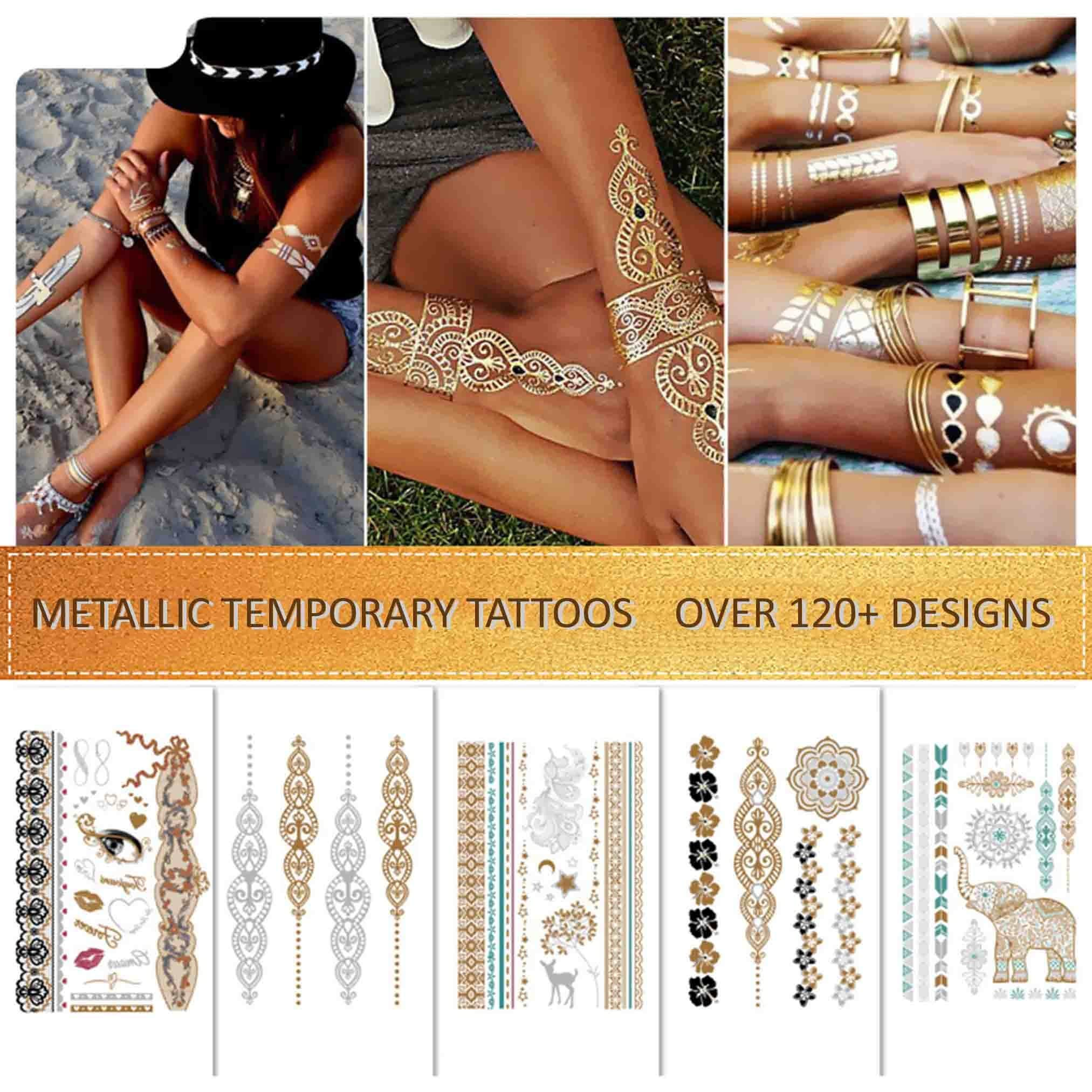 WffDirect Temporary Tattoos,Metallic,5 Large Sheets Gold India | Ubuy