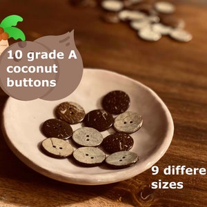 10 Coconut shell buttons | 9 different sizes | Grade A quality | Organic 100% natural material | Wood buttons | environmental Friendly