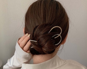 Zwei Moderne U-Form Metall Haarspangen | French U Haarnadeln | Minimalistische Haarstäbe | Brötchen-Halter | Forken | Haarspangen | Haar Zacken