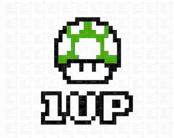 8-bit 1UP Mushroom | Digital Art Download | SVG JPG PNG Dxf