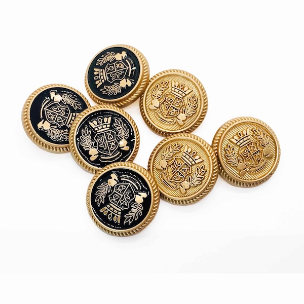 10 Round Metal Shank Buttons  embossed with heraldic Coat of arms emblem For Coat Jacket Blazer