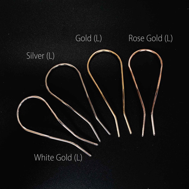 Two Minimalist metal U hair Pin 
2 Sizes: Large / Small
4 color choices
Silver 
Gold
Rose Gold
White Gold