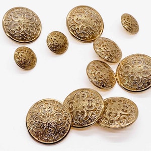 10 Pcs Baroque Style Round Metal Shank buttons for Costumes Coat Cape cardigan Jacket Blazer | 3 Color Finish |