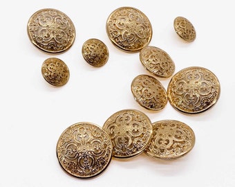 10 Pcs Baroque Style Round Metal Shank buttons for Costumes Coat Cape cardigan Jacket Blazer | 3 Color Finish |