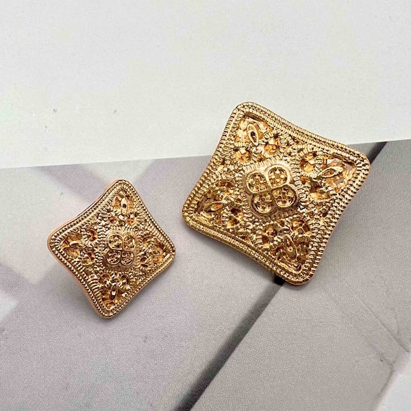 10 Gold Square Metal Baroque Style Shank buttons.  For a luxurious look for project on Costume Cardigan Jacket Blaser or Cape