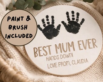 Personalised Wooden Plaque, DIY Handprint Keepsake, Mother's Day Gift, Nursery Decor