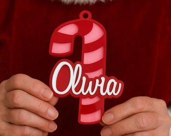 Candy Cane Christmas Bauble | Personalised Xmas Tree Bauble | 3D Christmas Bauble